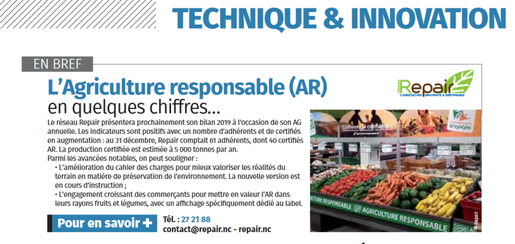 agriculture + revue + presse + responsable + innovante + repair + nouvelle calédonie + pacifique + label + ar